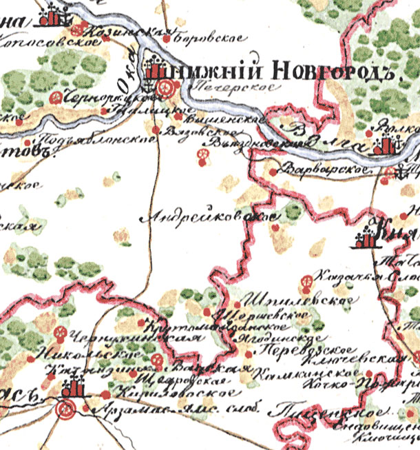 Карта Нижегородской губернии по управлению государственными имуществами 1720